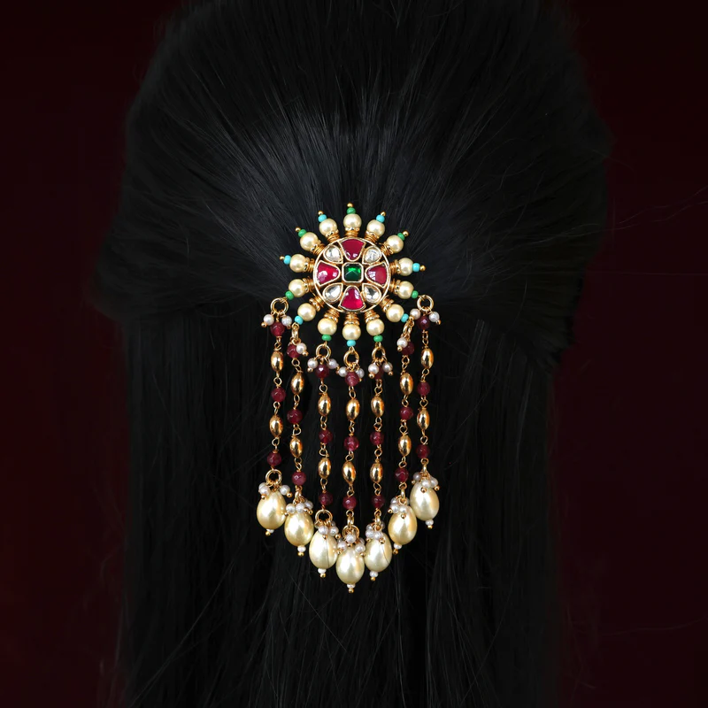 Kundan Gold Pearl Drops Single Choti